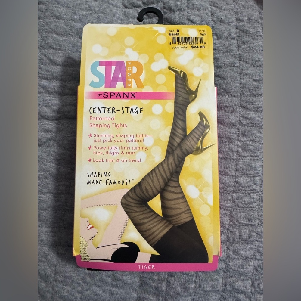 Lot of 2 Star Power by SPANX Black Tiger Patterned Shaping Tights Size B - Picture 2 of 8